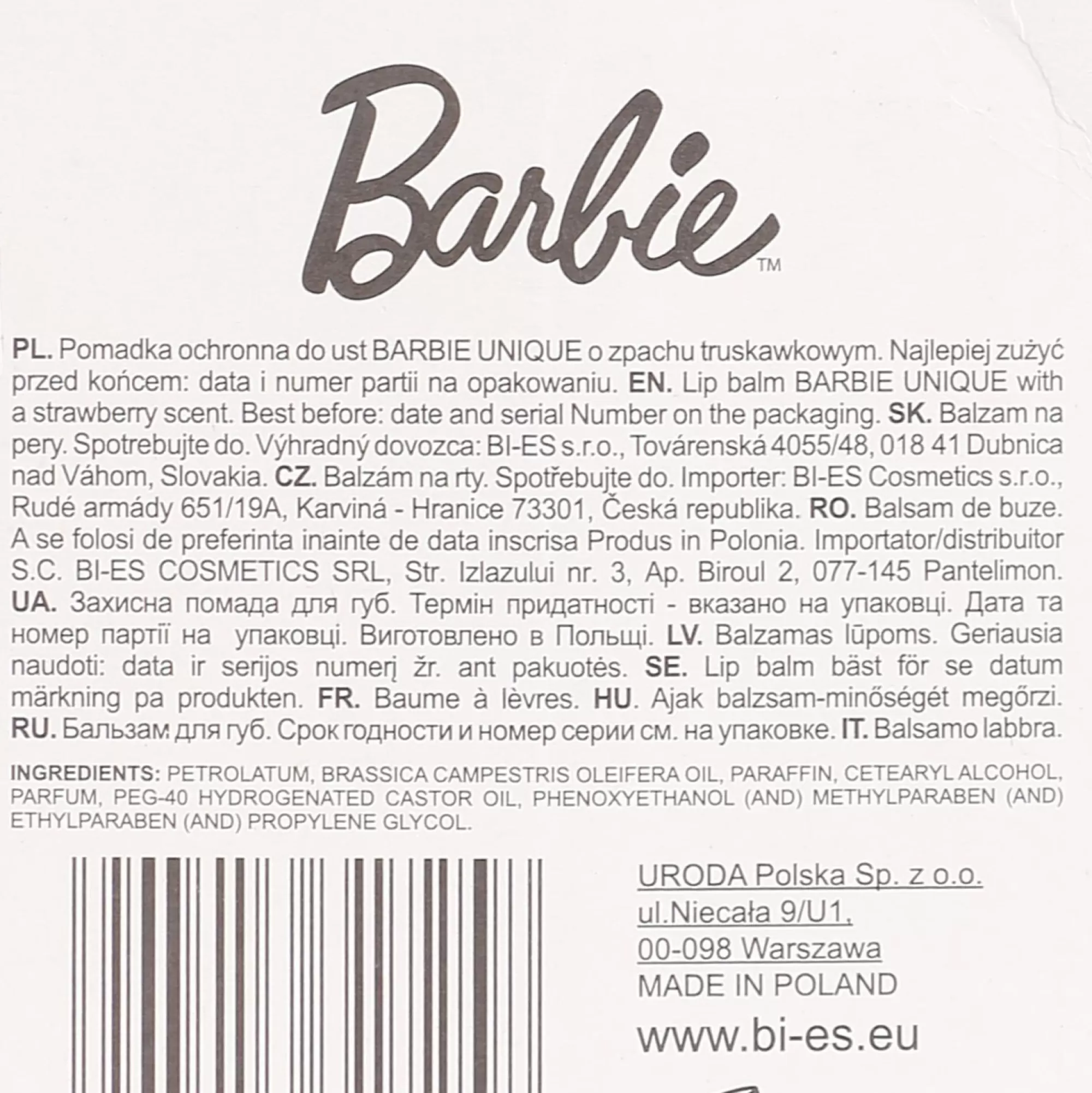 BARBIE Visage<Baume à lèvre unique fraise