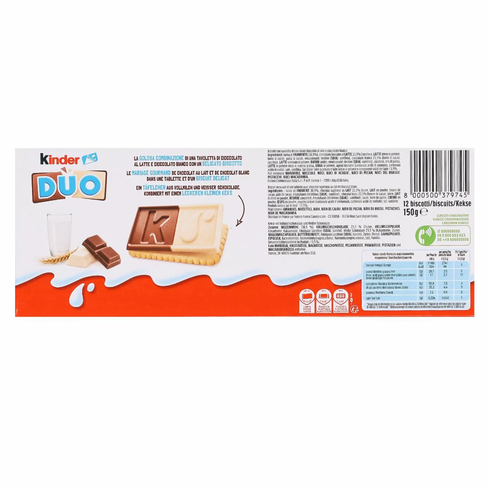 KINDER Épicerie Sucrée<12 biscuits nappés duo au chocolat au lait