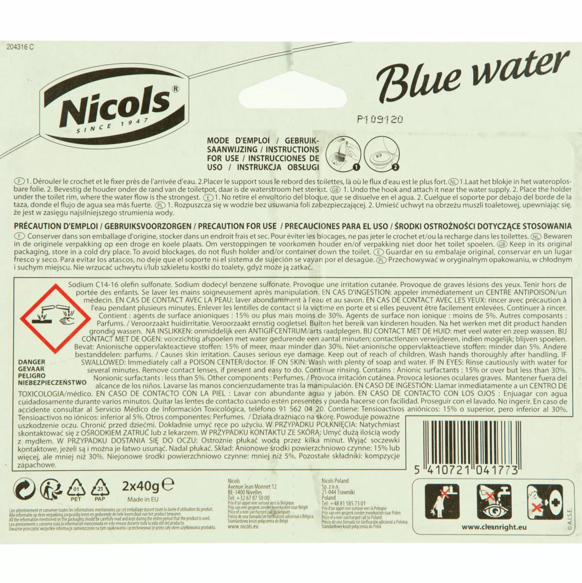 NICOLS Produits Ménagers<2 blocs WC eau bleue