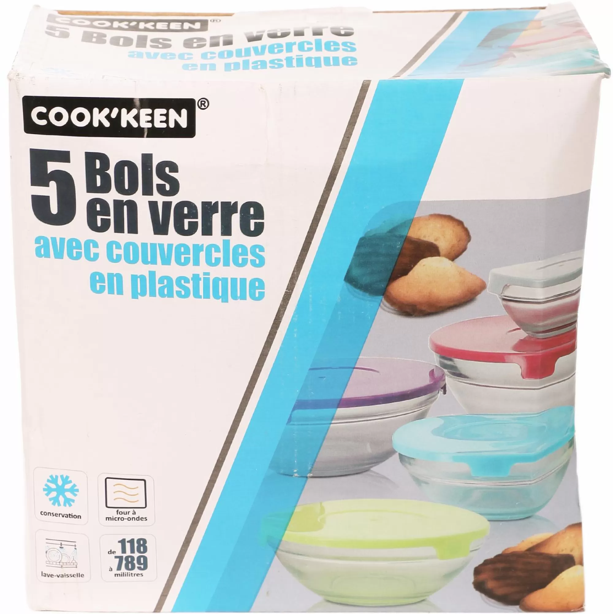 COOK KEEN Conservation Et Rangement<5 bols en verre avec couvercles en plastique