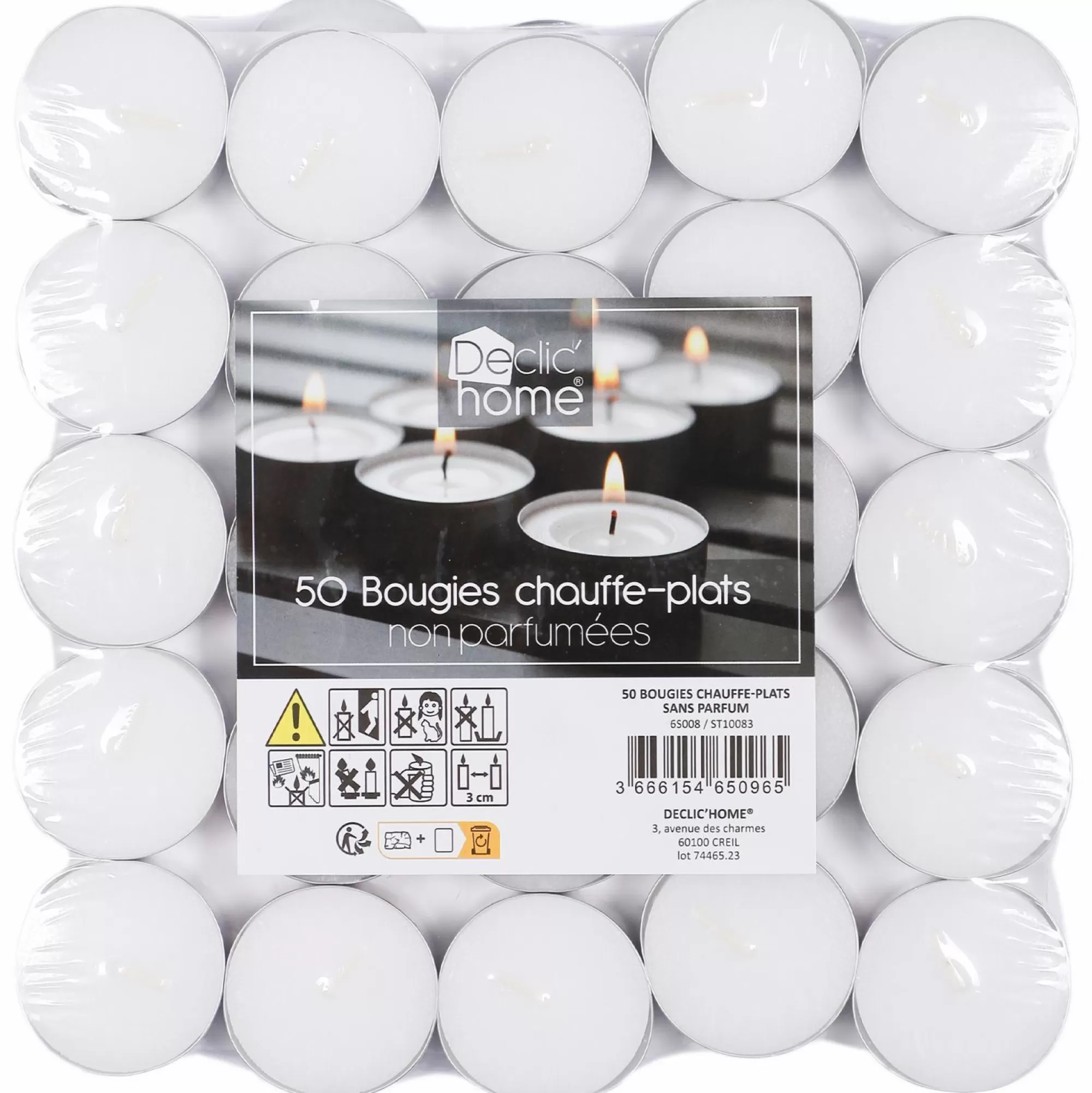 DECLIC HOME Bougies<50 bougies chauffe plat blanche sans parfum