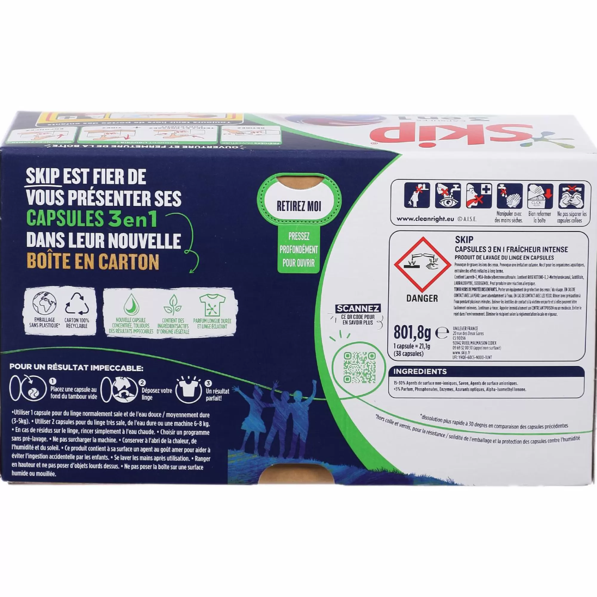 SKIP Entretien Du Linge<38 capsules 3 en 1 fraîcheur intense