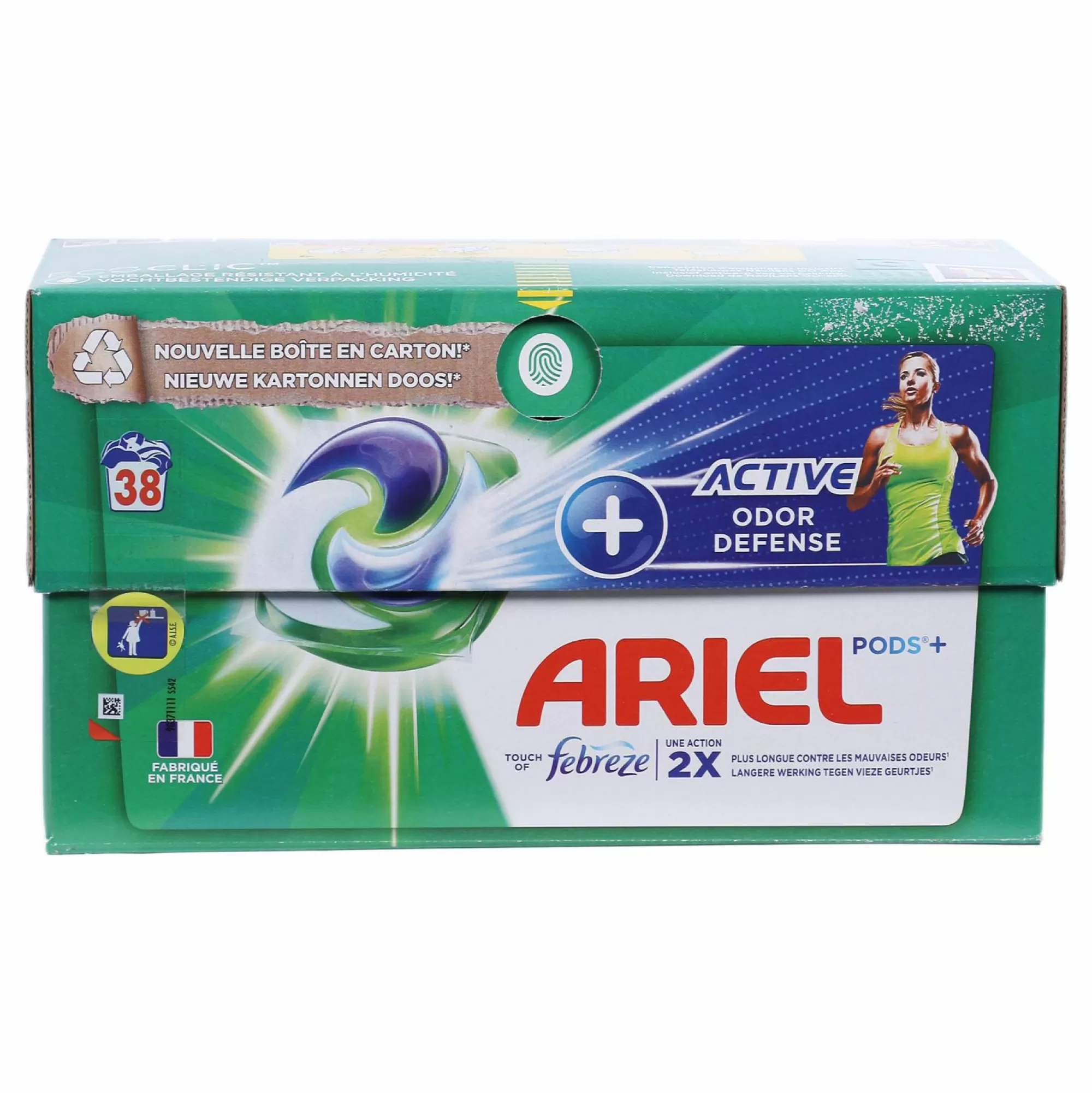 ARIEL Entretien Du Linge<38 capsules de lessive tout en 1 active + odor defense