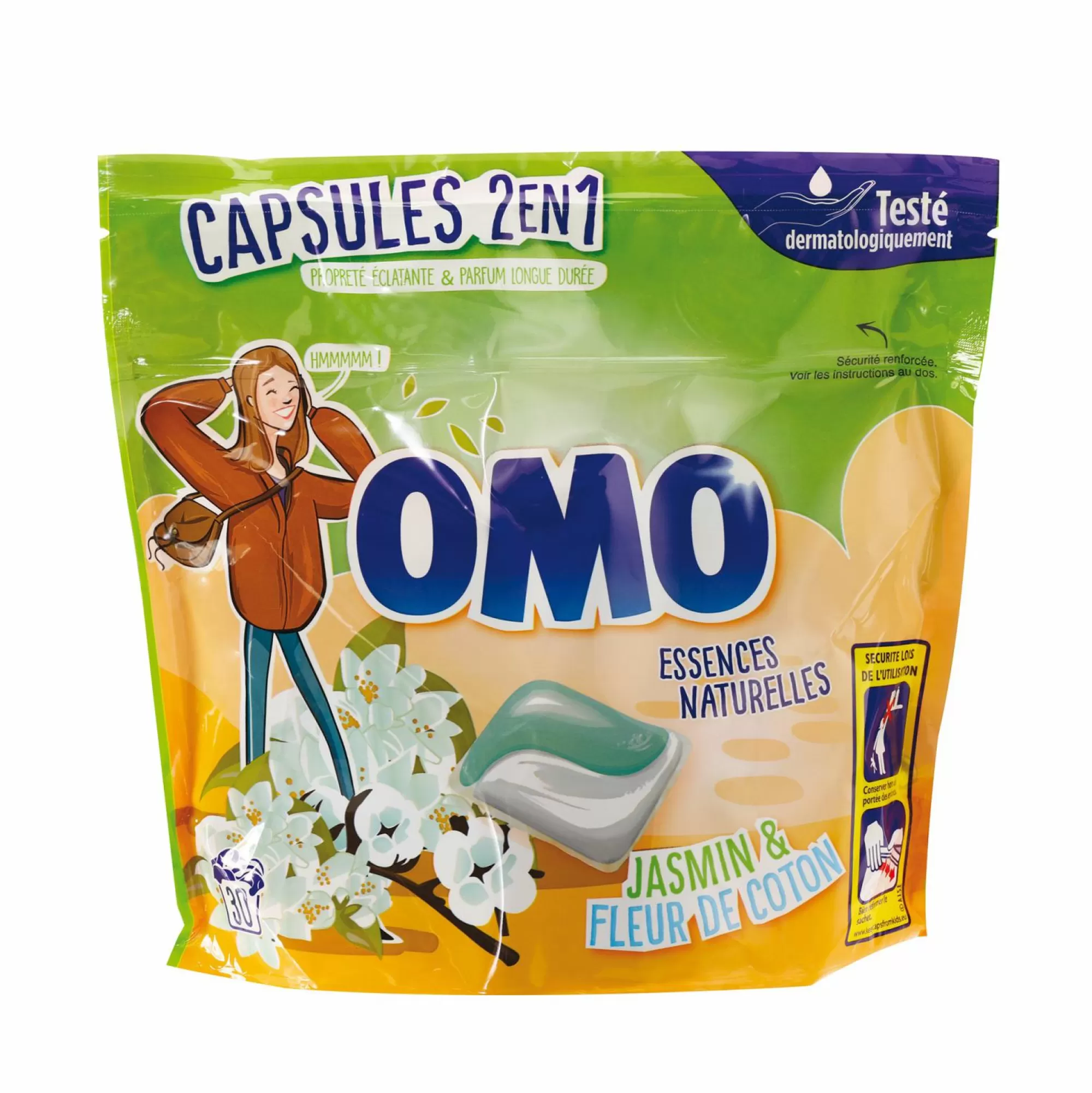 OMO Entretien Du Linge<30 capsules lessive 2 en 1 jasmin