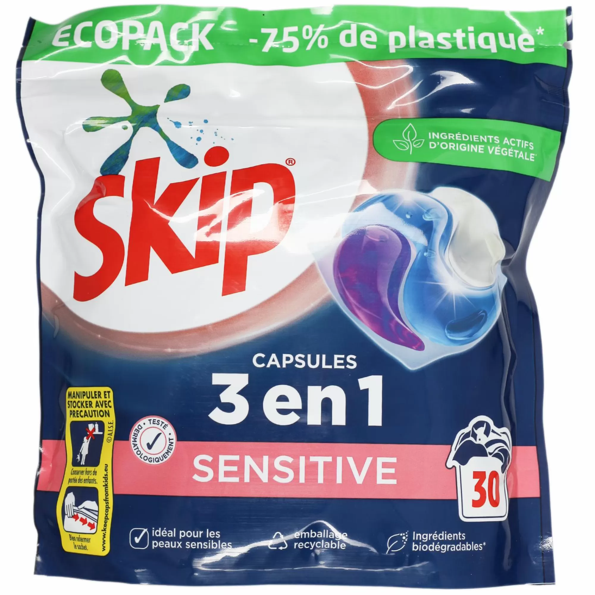 SKIP Entretien Du Linge<30 capsules lessive 3 en 1 sensitive