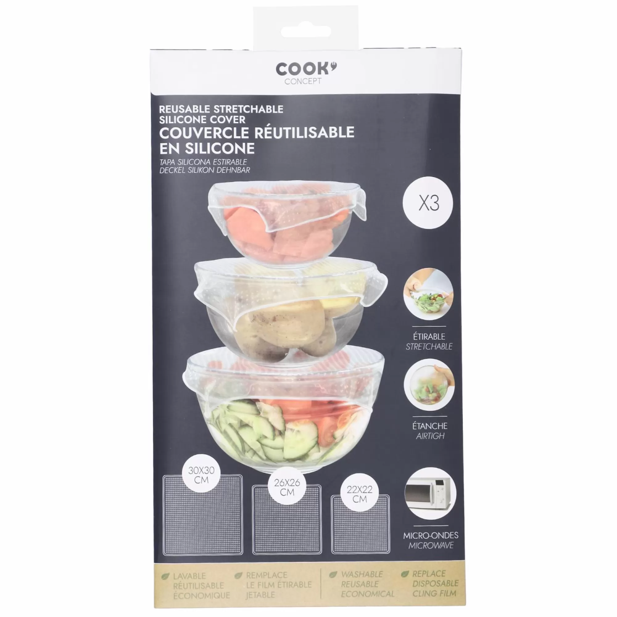 Stokomani Cuisson Et Ustensiles<3 couvercles réutilisables silicone carrés