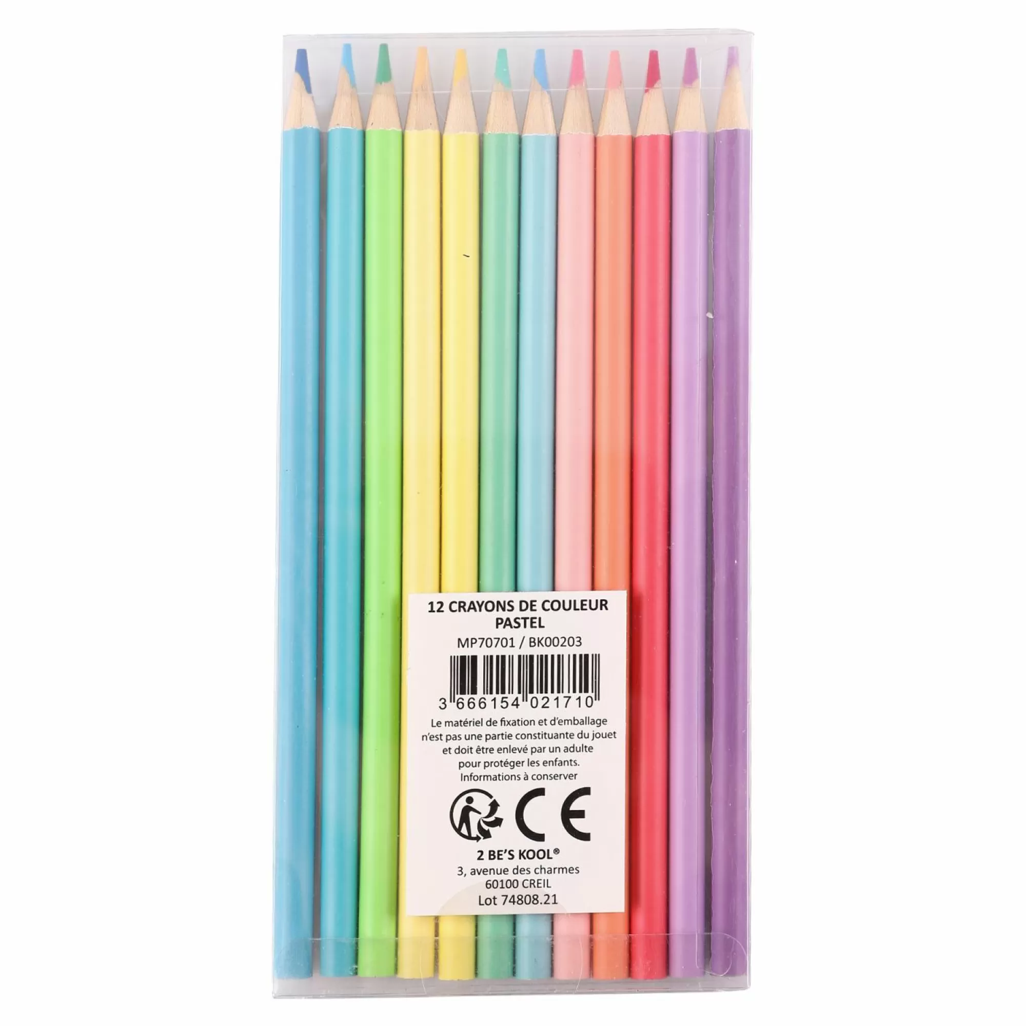 2 BE S KOOL Papeterie Et Bureau<12 crayons de couleur pastel