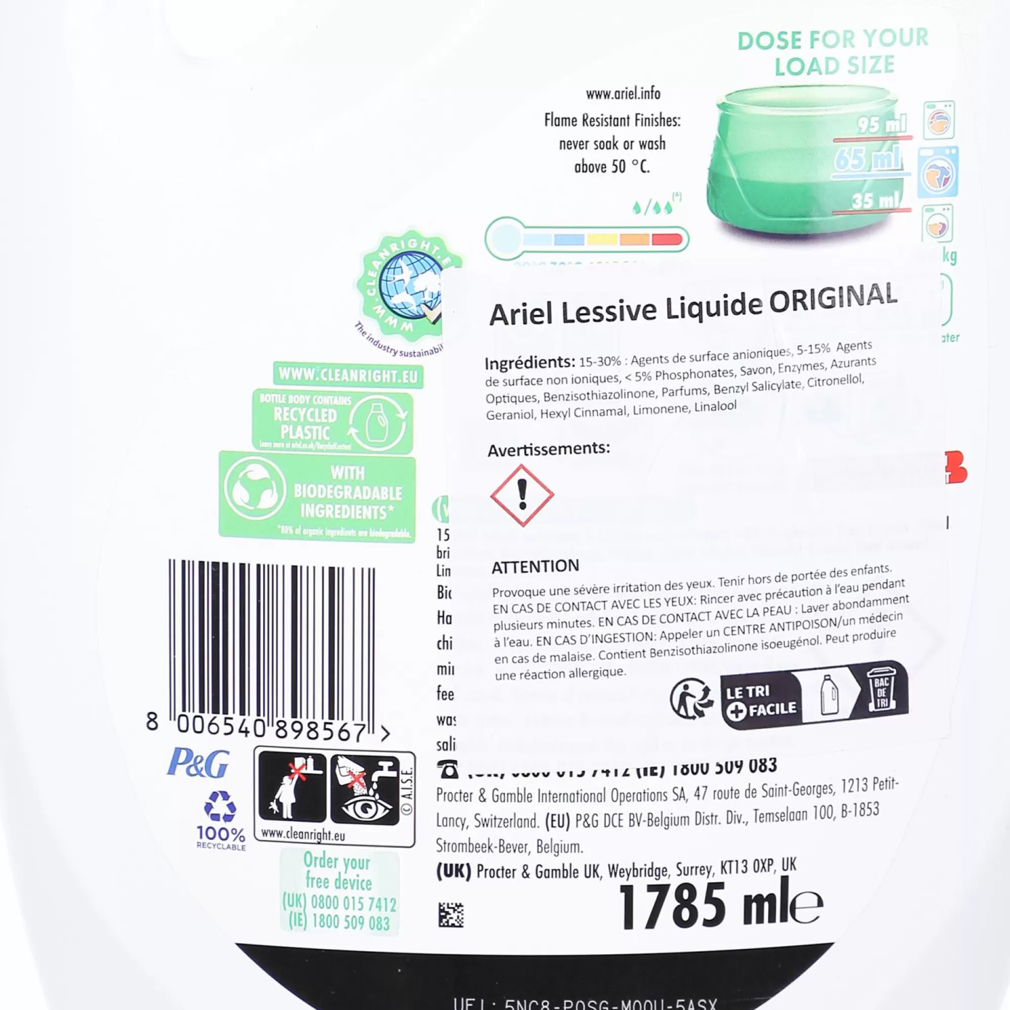 ARIEL Entretien Du Linge<51 doses de lessive liquide Original