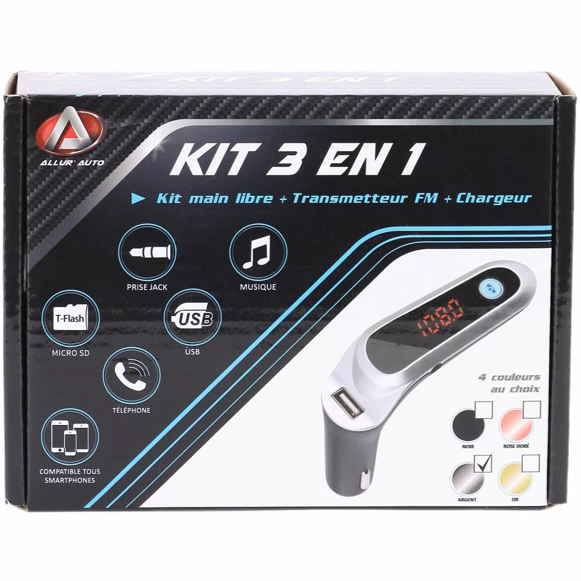 ALLUR'AUTO Accessoires Automobiles<3 en 1 kit main libre + transmetteur FM + chargeur