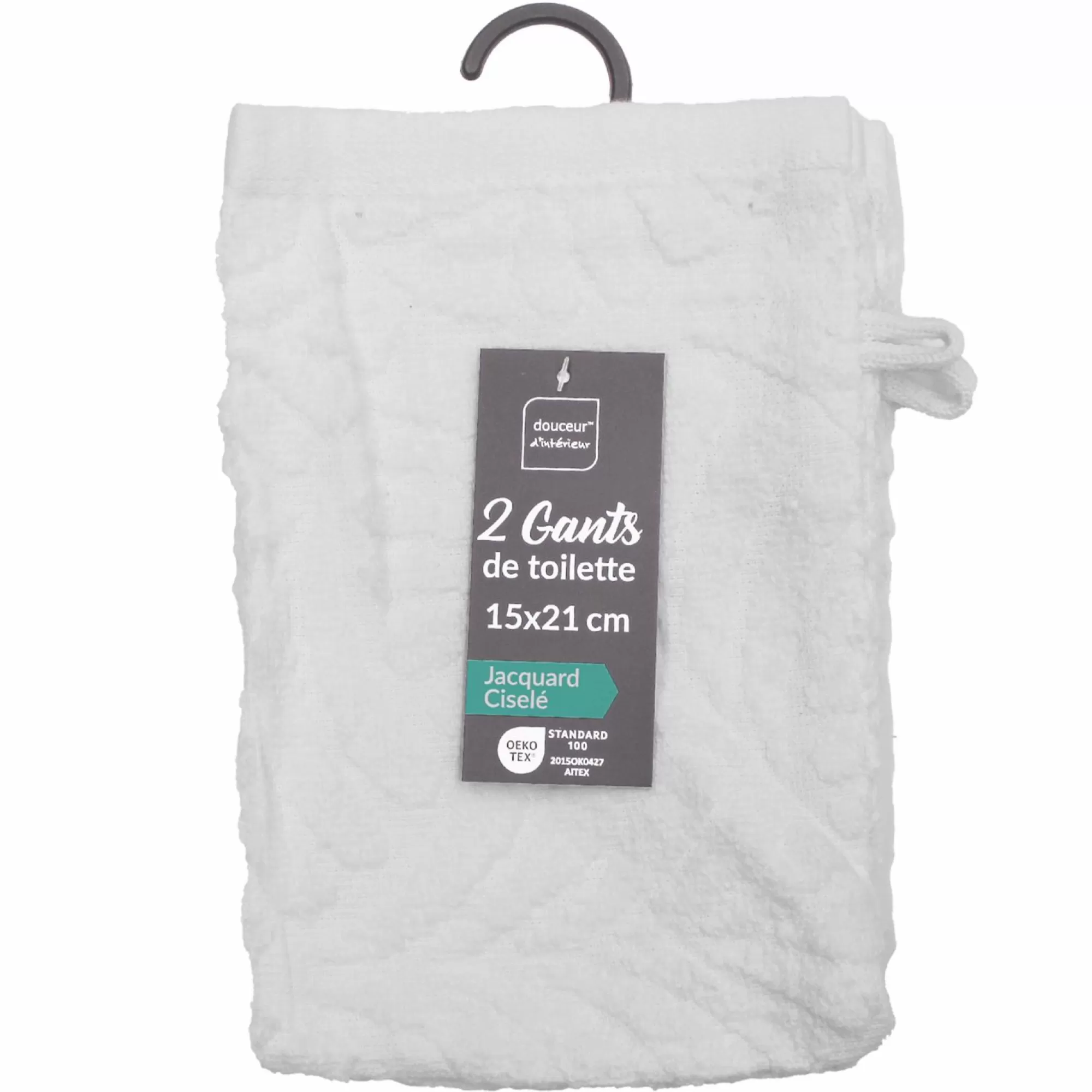 Stokomani Linge De Bain | Salle De Bain Et Wc<2 gants de toilette 15x21 cm Madeira blanc