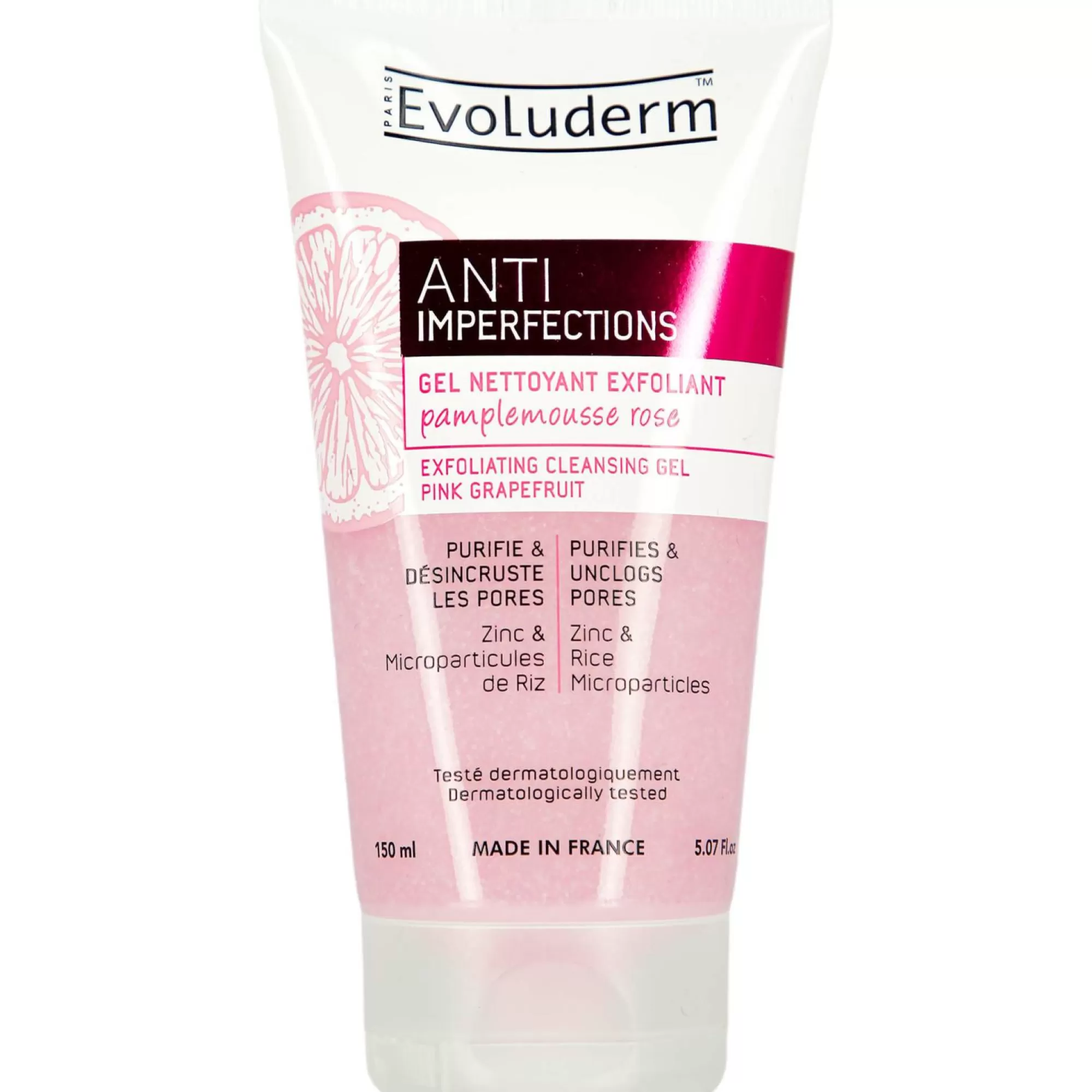 EVOLUDERM Visage<Gel nettoyant exfoliant pamplemousse rose