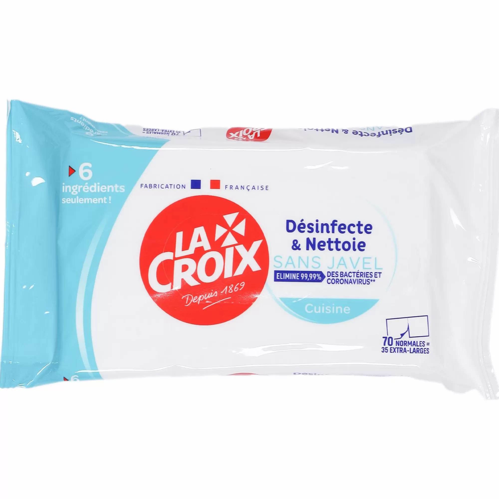 LA CROIX Produits Ménagers<70 lingettes désinfectantes nettoyant sans javel cuisine