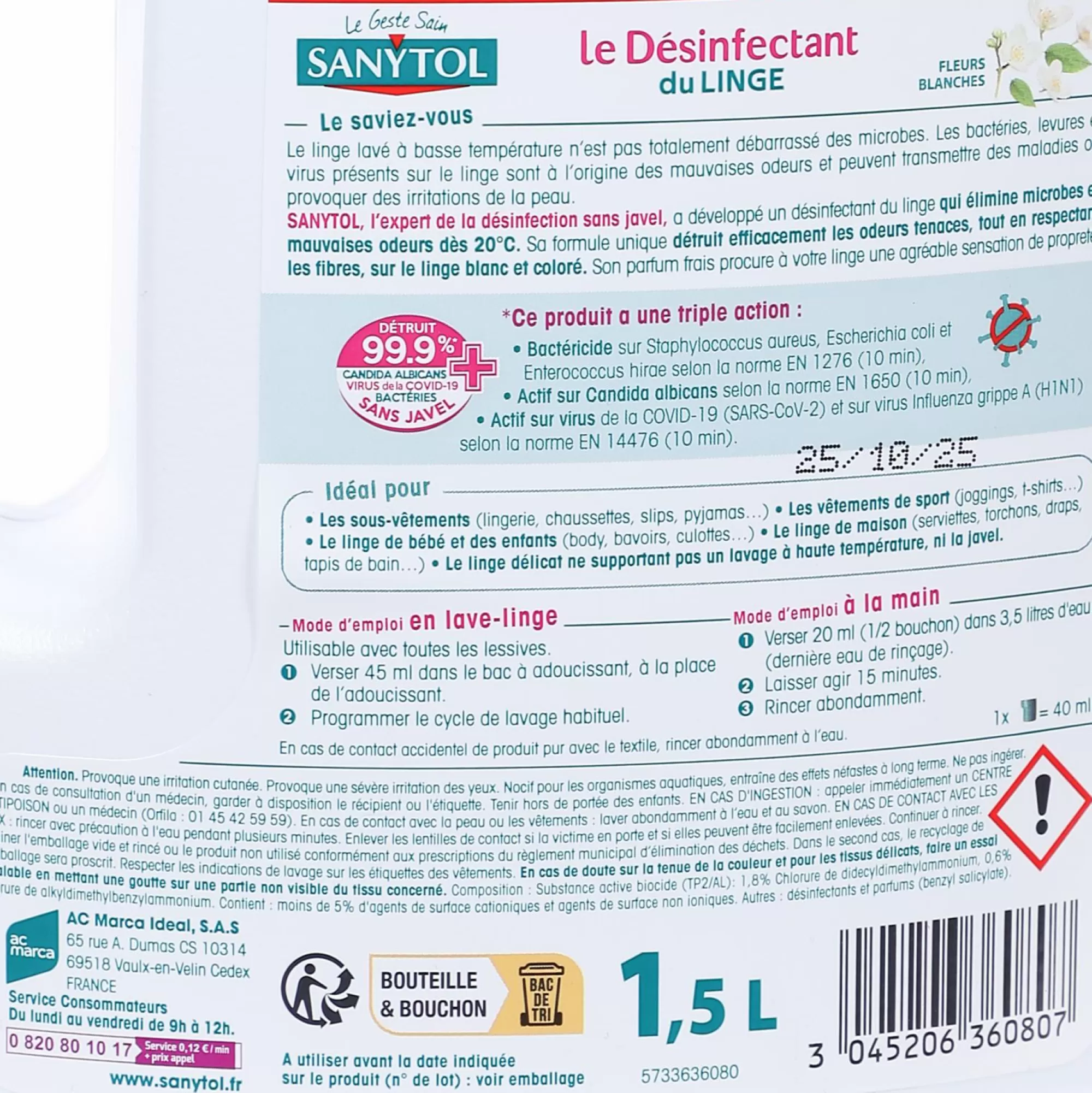 SANYTOL Entretien Du Linge<Liquide désinfectant du linge fleurs blanches