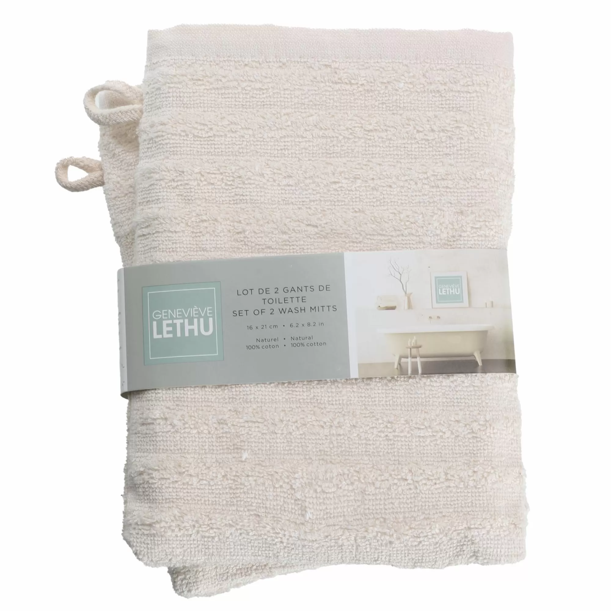 Stokomani Linge De Bain | Salle De Bain Et Wc<Lot de 2 gants de toilettes 16x21cm beige