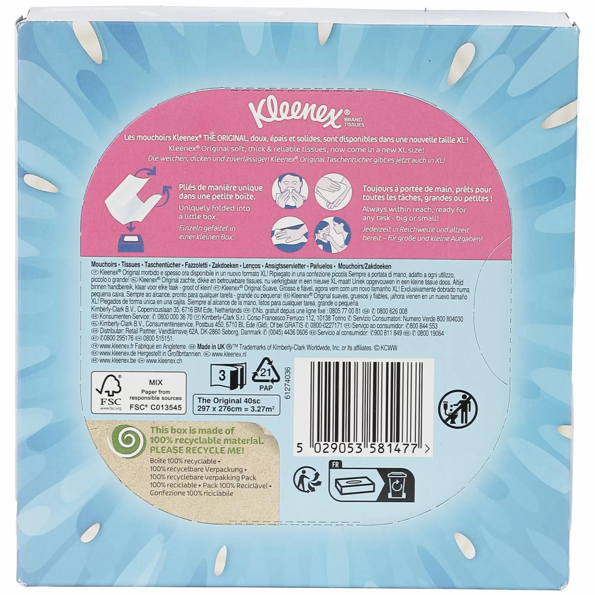 KLEENEX Hygiène<40 mouchoirs extra large en boîte