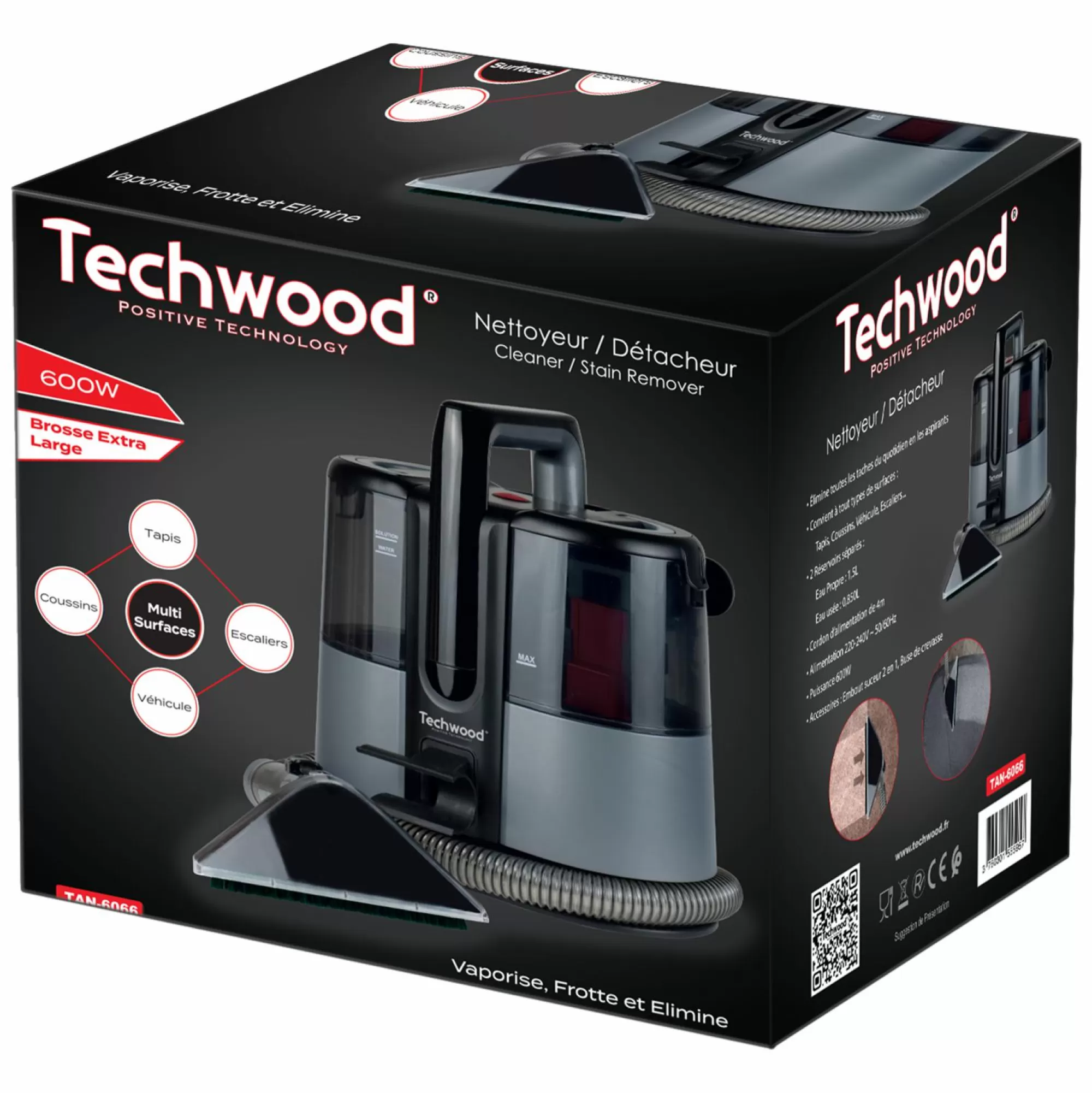 TECHWOOD Petit Électroménager<Nettoyeur détacheur 600w brosse extra large