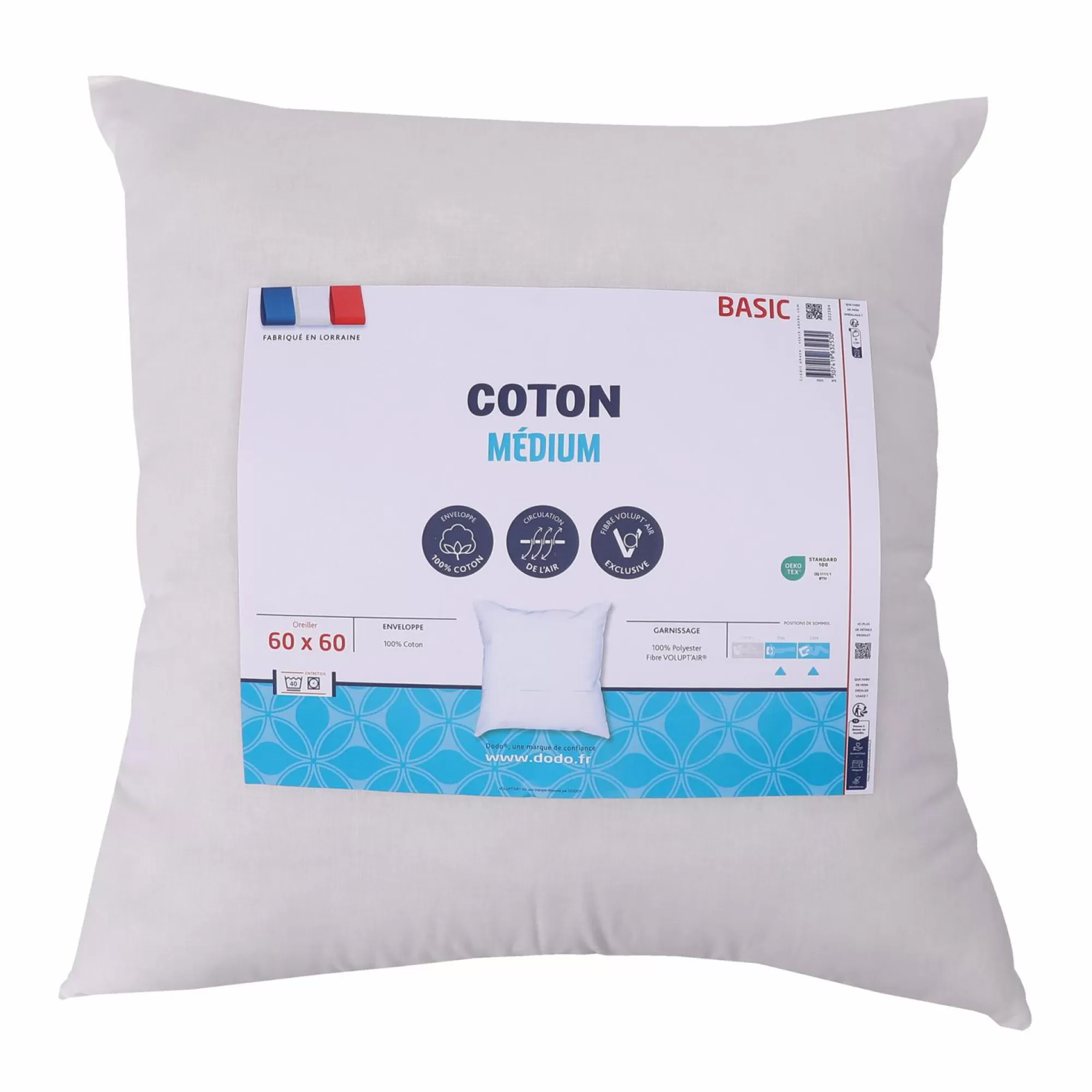 DODO Linge De Chambre<Oreiller 60x60cm 100% coton