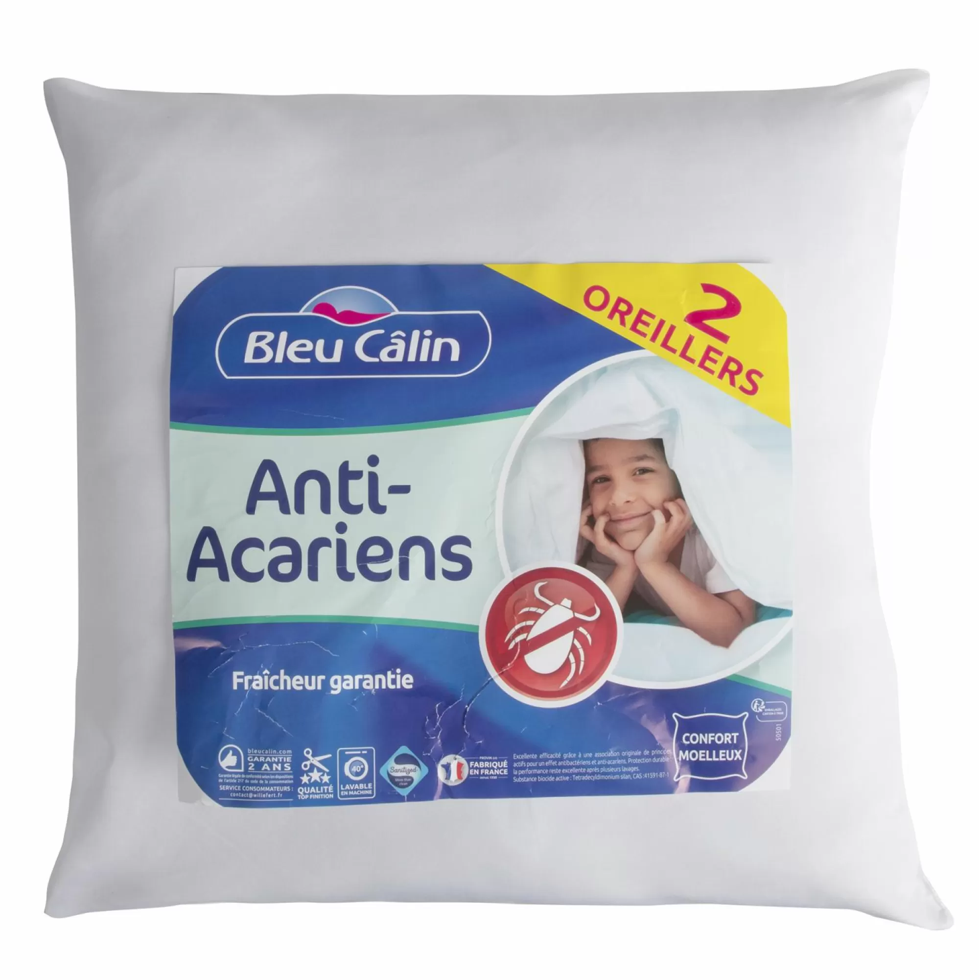 BLEU CALIN Linge De Chambre<2 oreillers anti acariens