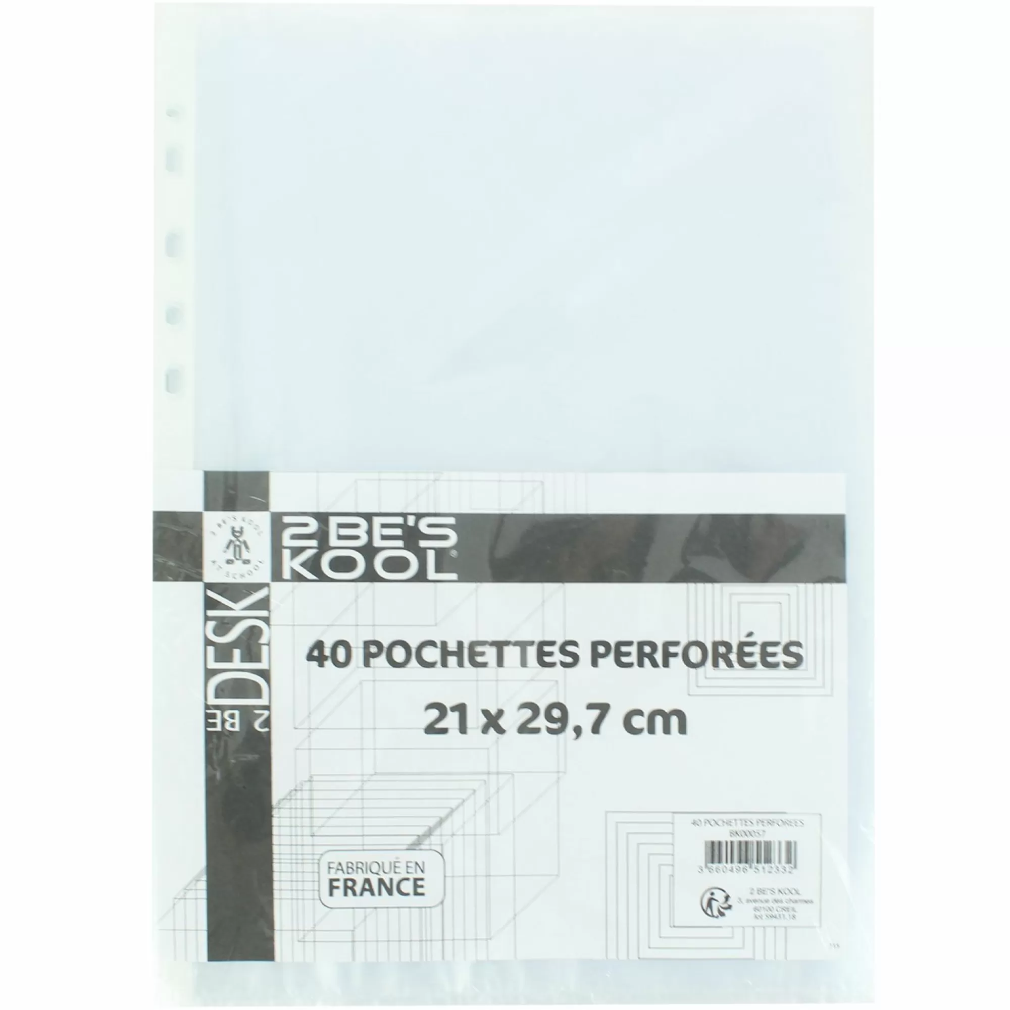 2 BE S KOOL Papeterie Et Bureau<40 pochettes transparentes perforées