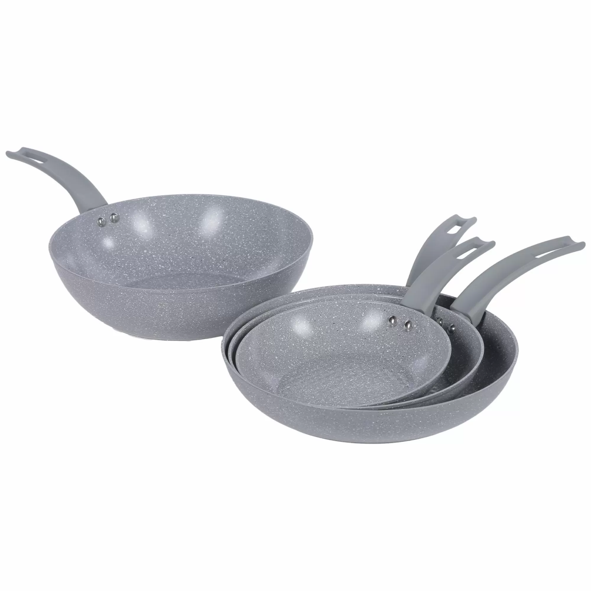 DELBO Cuisson Et Ustensiles<3 Poêles 20-24-28 cm + Wok 28 cm marbré gris