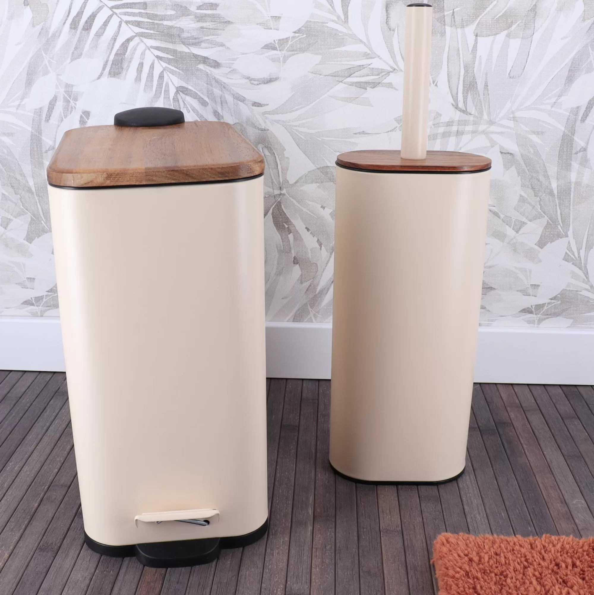 Stokomani Salle De Bain Et Wc<Poubelle en métal beige 5L