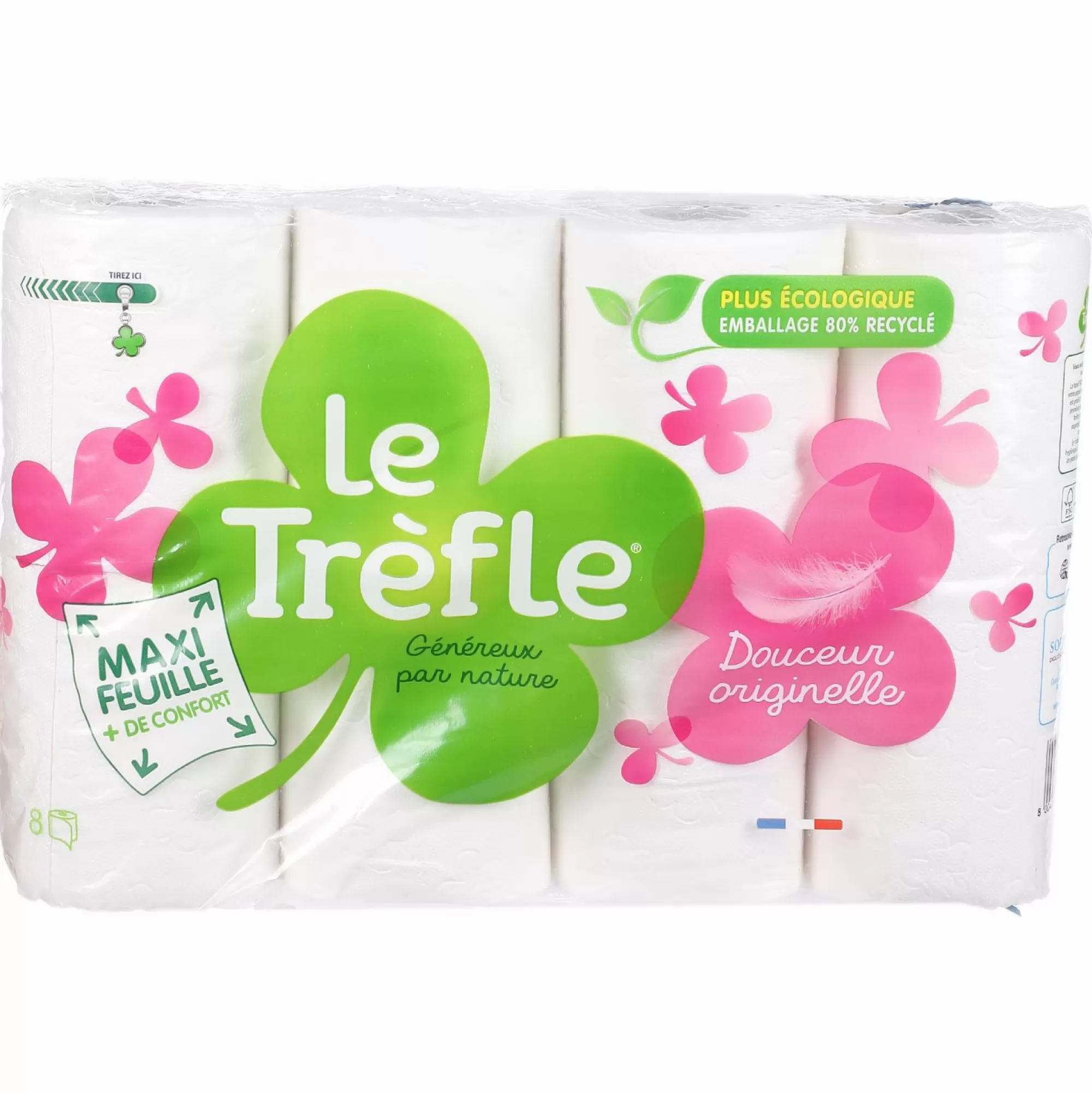 LE TREFLE Hygiène<8 rouleaux papier toilette maxi feuille douceur originelle