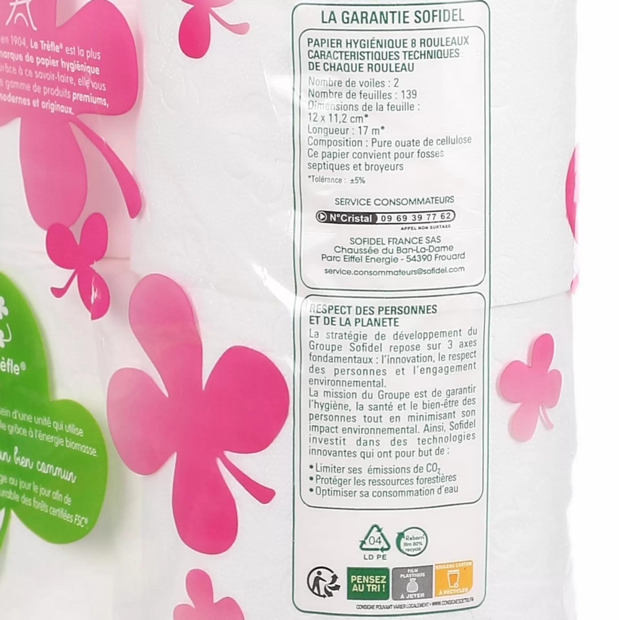 LE TREFLE Hygiène<8 rouleaux papier toilette maxi feuille douceur originelle