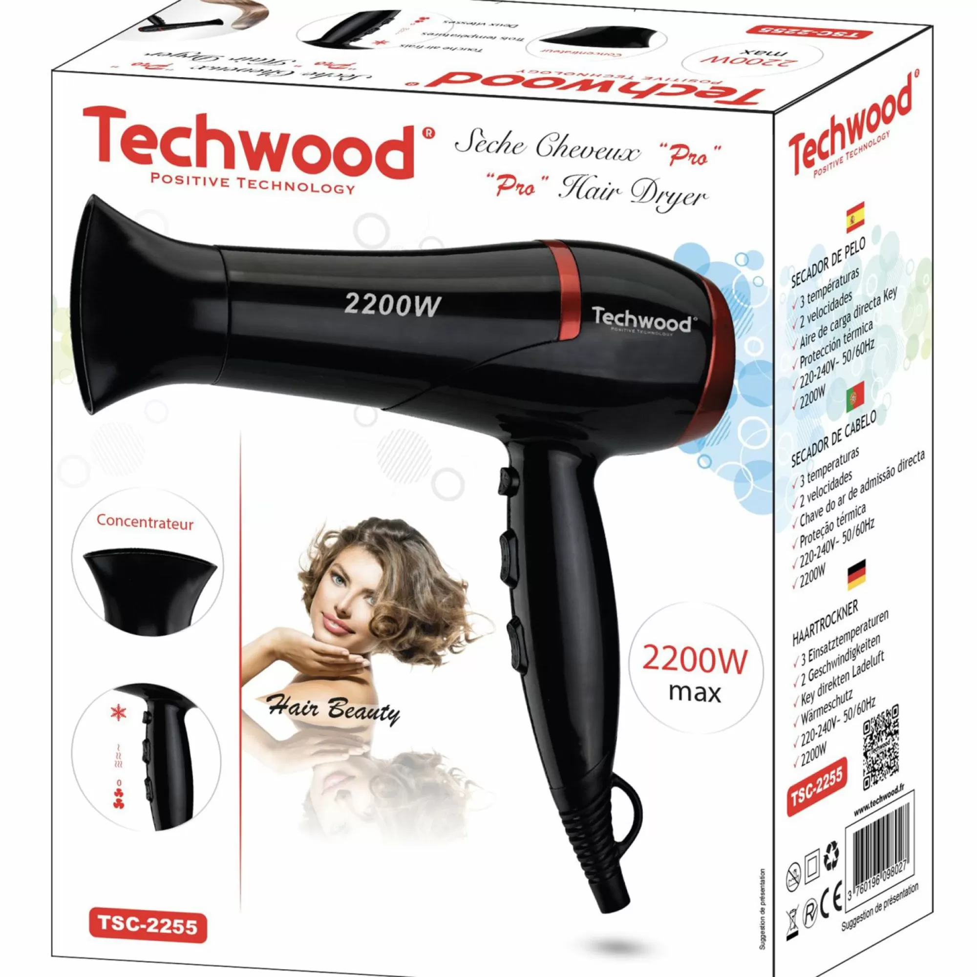 TECHWOOD Petit Électroménager | Cheveux<Sèche cheveux pro noir