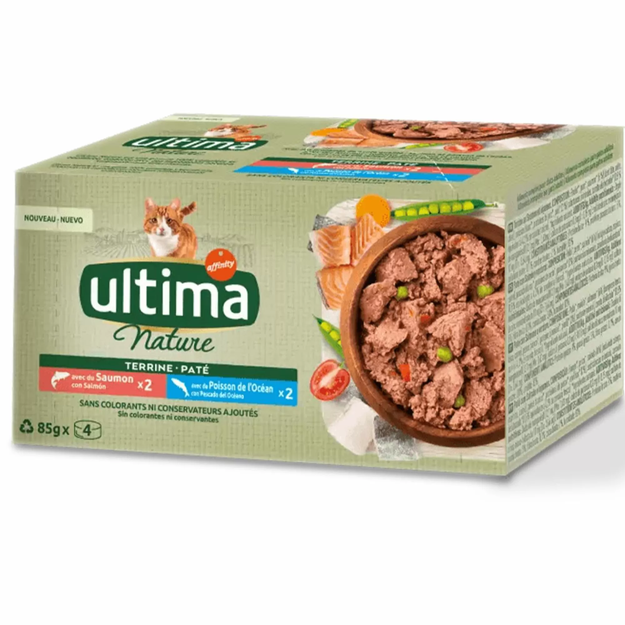 Stokomani Animalerie<4 terrines de pâtée pour chat saumon et poisson